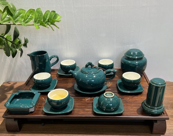 Bộ ấm Chén Men Hỏa Biến Xanh Ngọc Cao Cấp Bát Tràng | Quà Tặng Sứ Bát Tràng