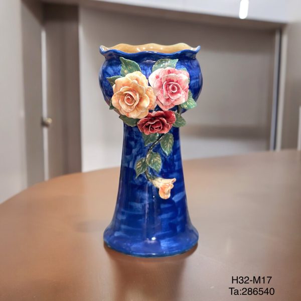 Lọ Hoa Dáng Ly Cao Vẽ Hoa Hồng Bát Tràng H32cm | Quà Tặng Sứ Bát Tràng
